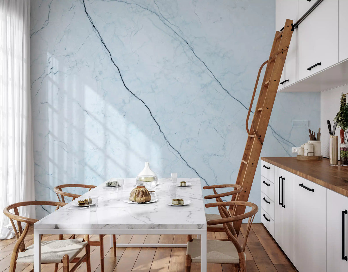 Cool Azure Marble Slab Wall Mural