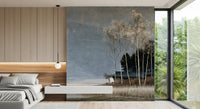Mist Over Distant Birch Trees Wall Mural