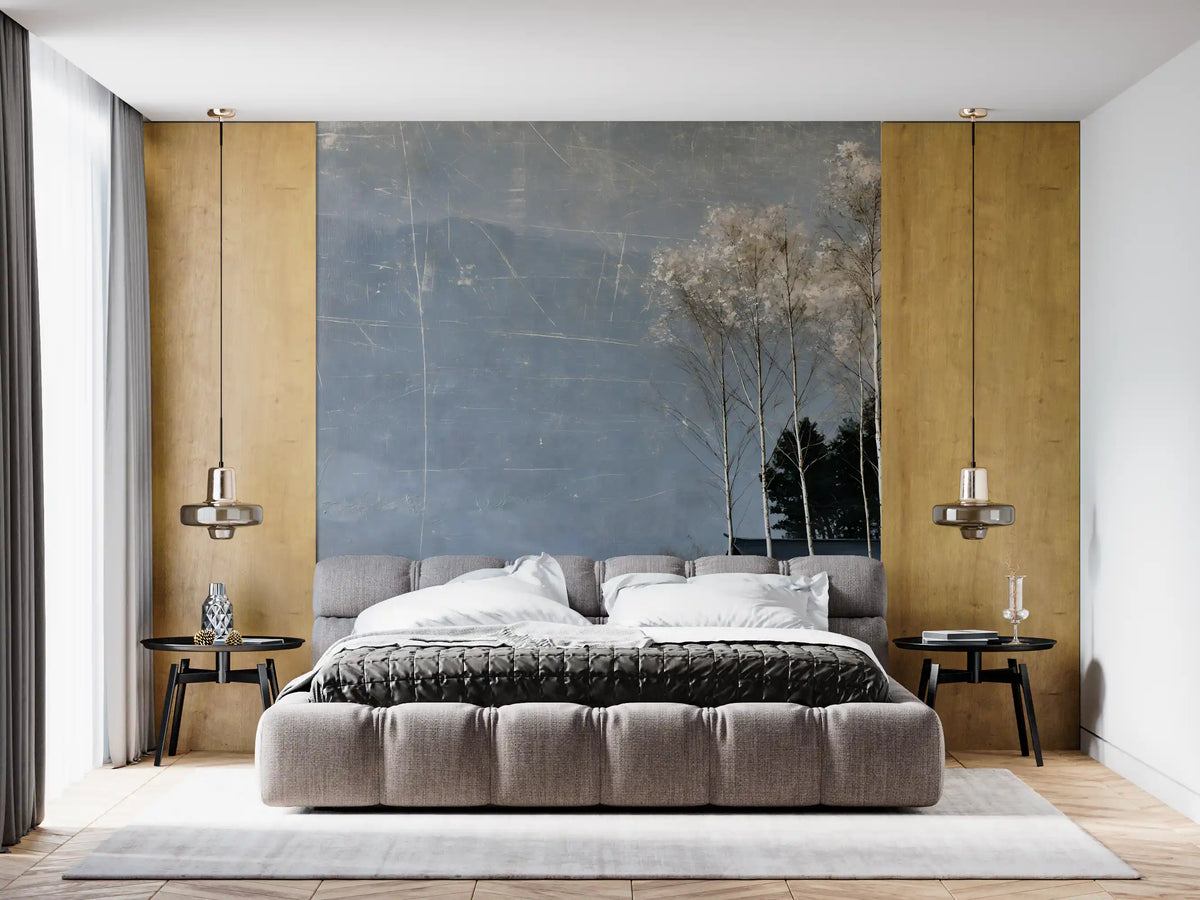 Mist Over Distant Birch Trees Wall Mural