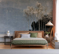 Mist Over Distant Birch Trees Wall Mural