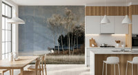 Mist Over Distant Birch Trees Wall Mural