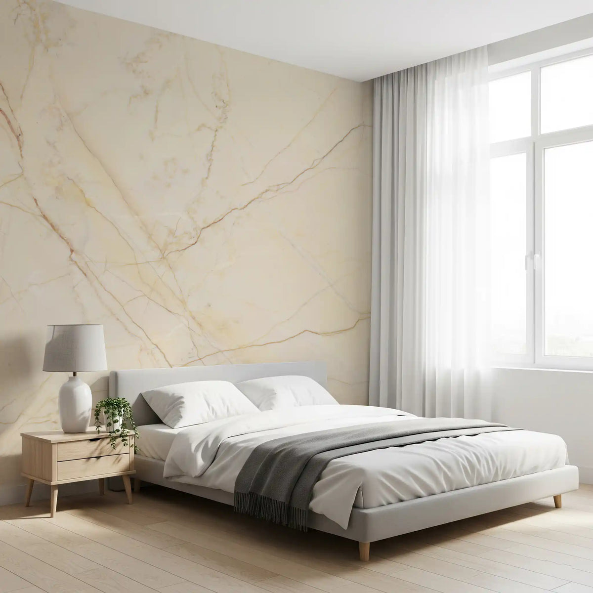 Creamy Veined Marble Surface Wall Mural
