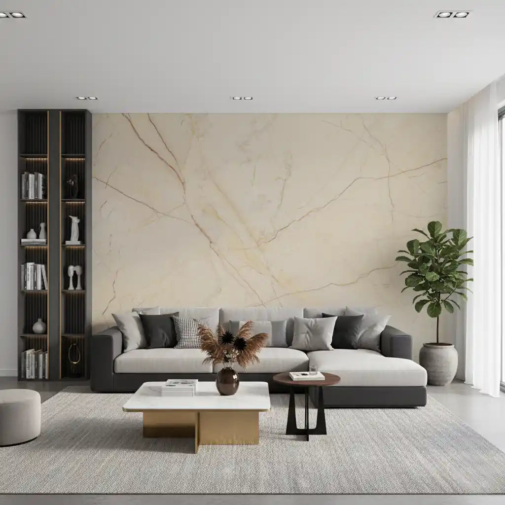 Creamy Veined Marble Surface Wall Mural