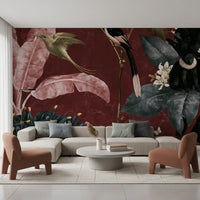 Deep Crimson Jungle Life Wall Mural