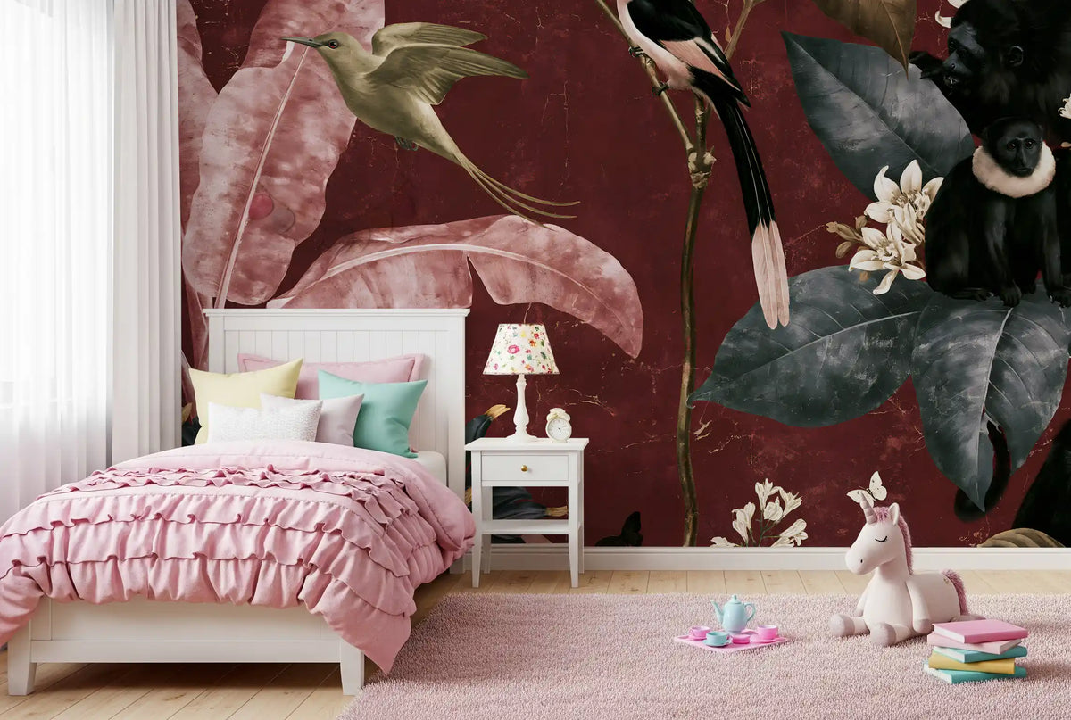 Deep Crimson Jungle Life Wall Mural