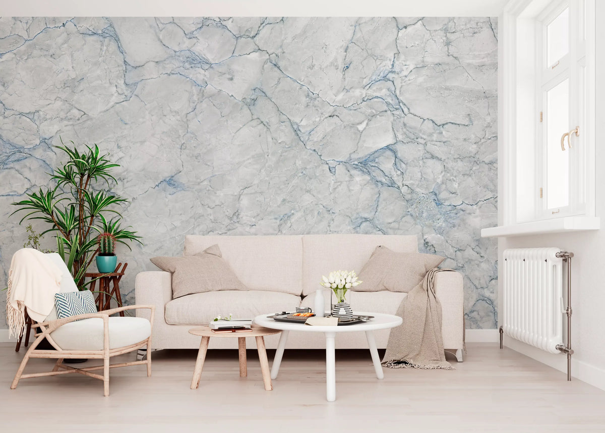 Cool Grey Blue Marble Vein Wall Mural