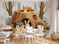Forest Friends Tree Stump Scene Wall Mural