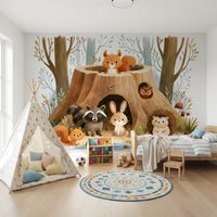 Forest Friends Tree Stump Scene Wall Mural