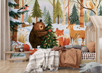 Winter Forest Friends Festive Christmas Celebration Wall Mural