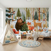 Winter Forest Friends Festive Christmas Celebration Wall Mural