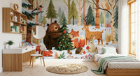 Winter Forest Friends Festive Christmas Celebration Wall Mural