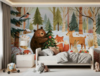 Winter Forest Friends Festive Christmas Celebration Wall Mural