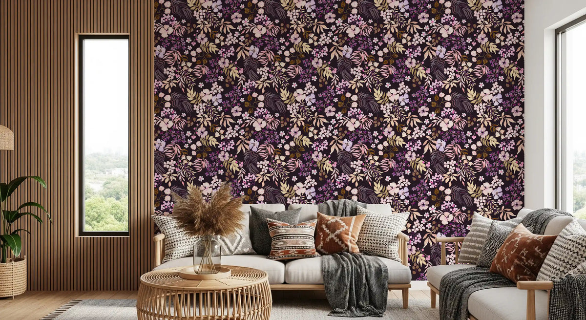 Dark Botanical Wildflowers Wallpaper⁠