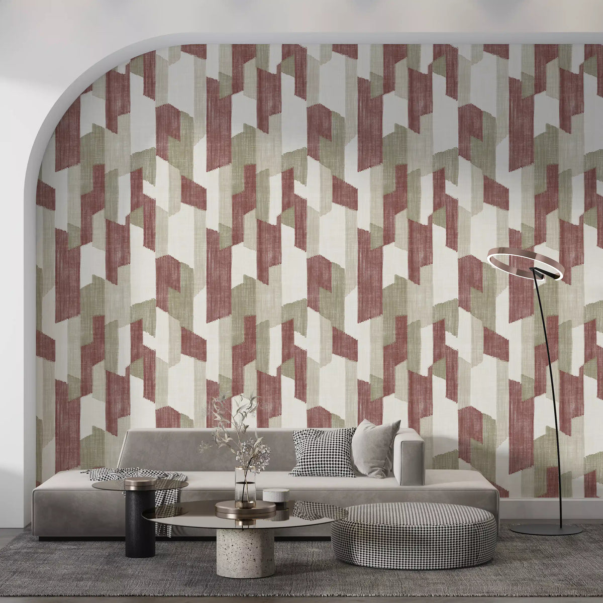 Modern Textured Hand Painted Geometries Earthy Wallpaper⁠
