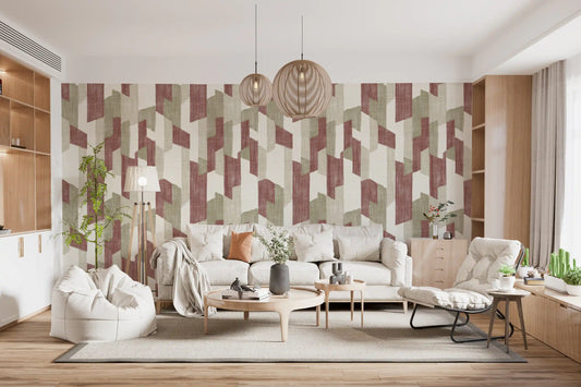 Modern Textured Hand Painted Geometries Earthy Wallpaper⁠