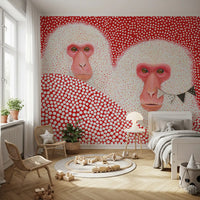 Snow Monkey Polka Dot Portrait Wall Mural
