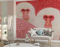 Snow Monkey Polka Dot Portrait Wall Mural