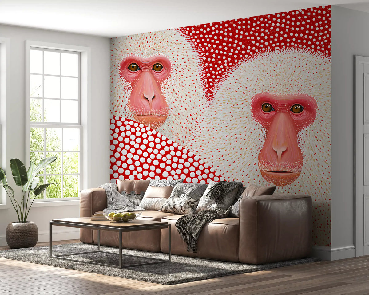 Snow Monkey Polka Dot Portrait Wall Mural