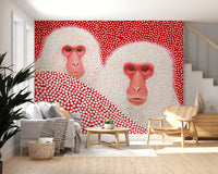 Snow Monkey Polka Dot Portrait Wall Mural