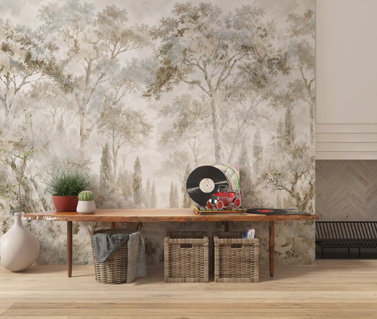Misty Tuscan Forest Path Wall Mural
