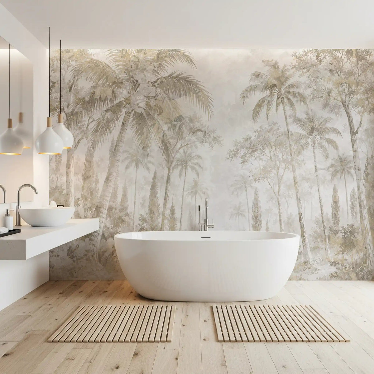 Oatmeal Mist Tropical Palm Path Wall Mural