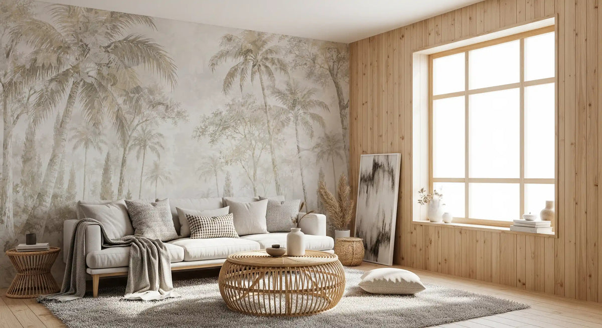 Oatmeal Mist Tropical Palm Path Wall Mural