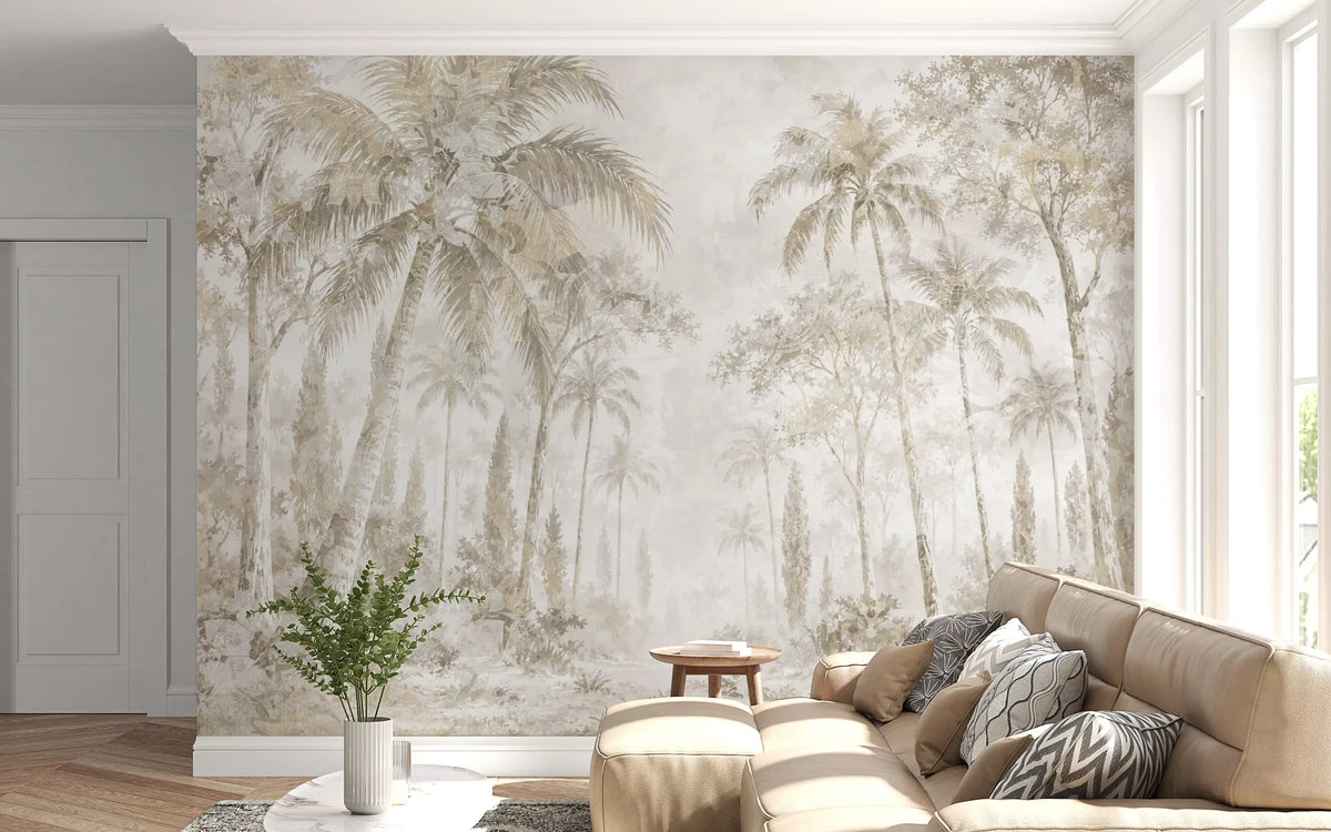 Oatmeal Mist Tropical Palm Path Wall Mural