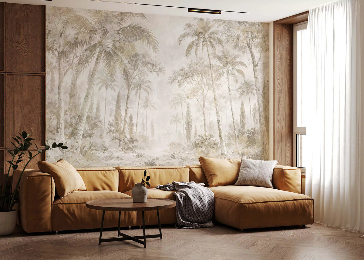 Oatmeal Mist Tropical Palm Path Wall Mural