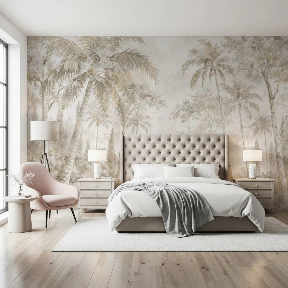 Oatmeal Mist Tropical Palm Path Wall Mural