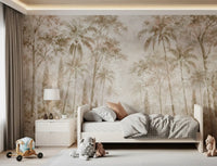 Jungle wallpaper in a toddler room with white daybed and plush toys GD14184