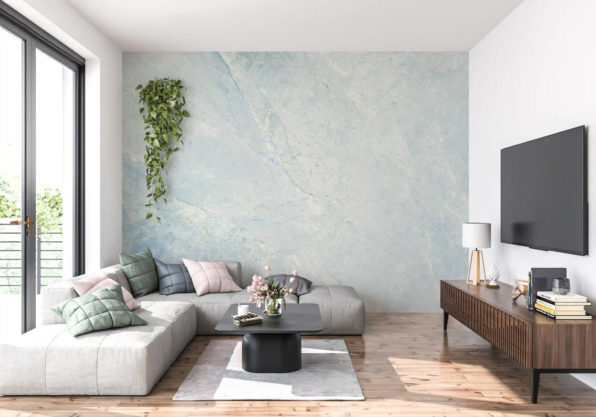 Cool Azure Marble Slab Texture Wall Mural