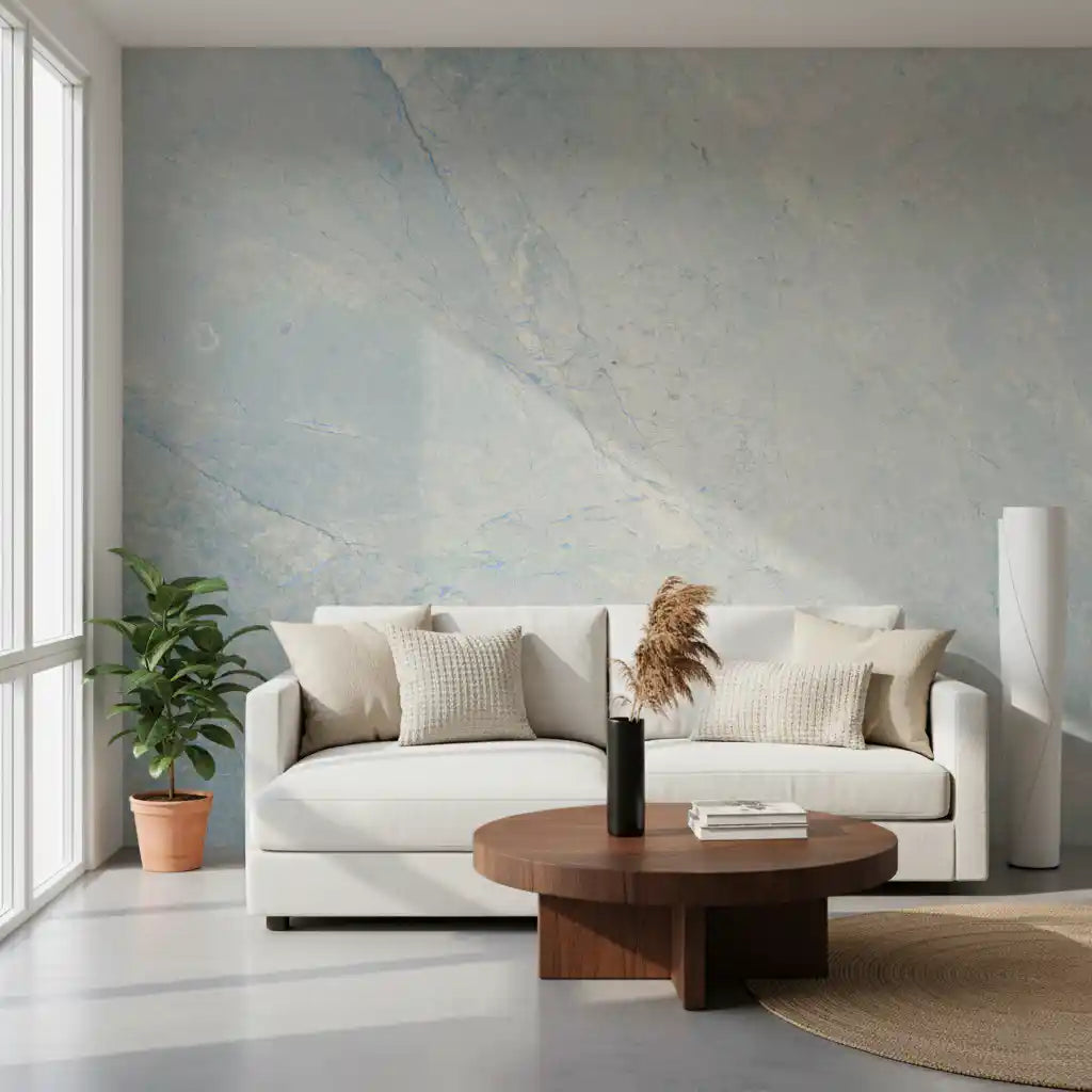 Cool Azure Marble Slab Texture Wall Mural
