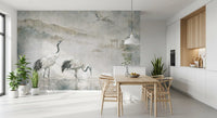 Serene Japanese Landscape & Crane Mural Wall Mural