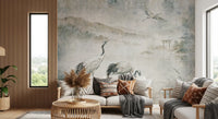 Serene Japanese Landscape & Crane Mural Wall Mural