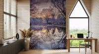 Golden Sunset Reflected in Still Woodland Waters Wall Mural