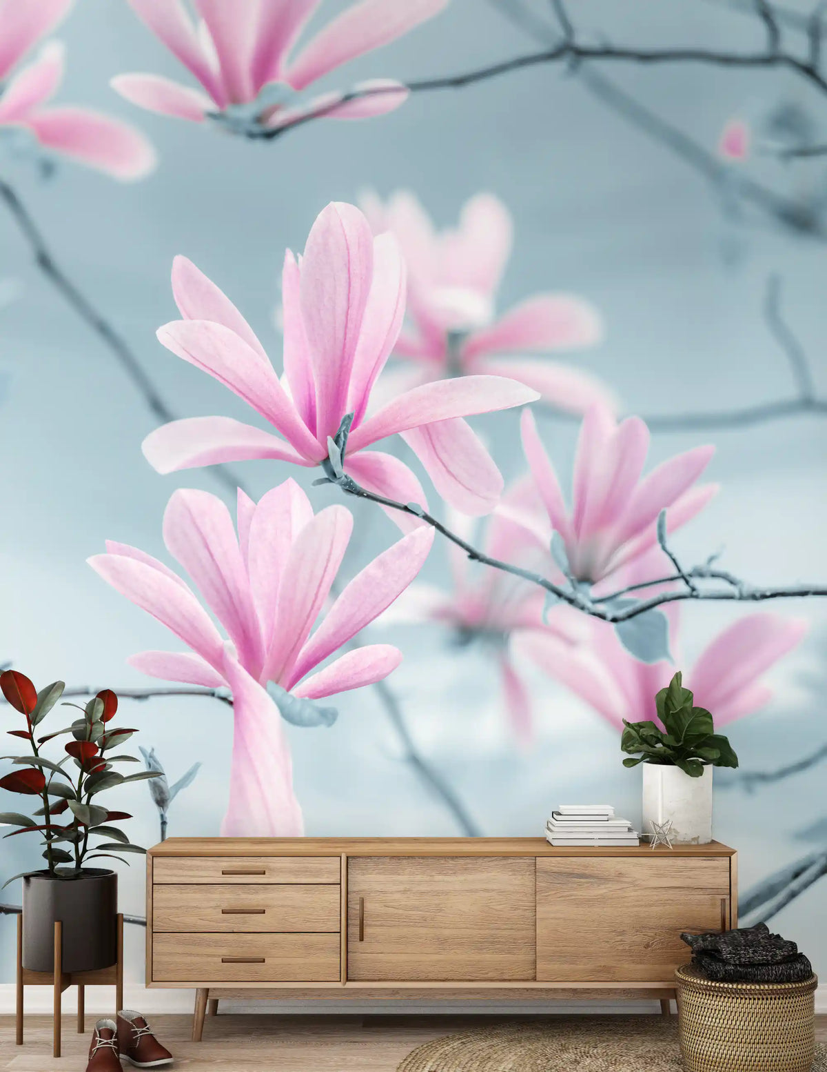 Minimalist Magnolia Branches Wall Mural