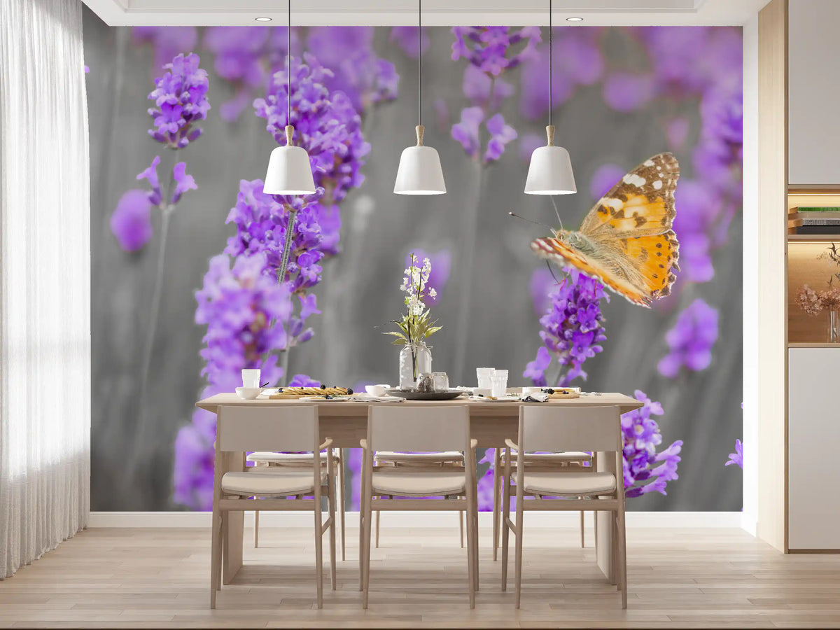 Purple Petals and Butterfly Garden Wall Mural