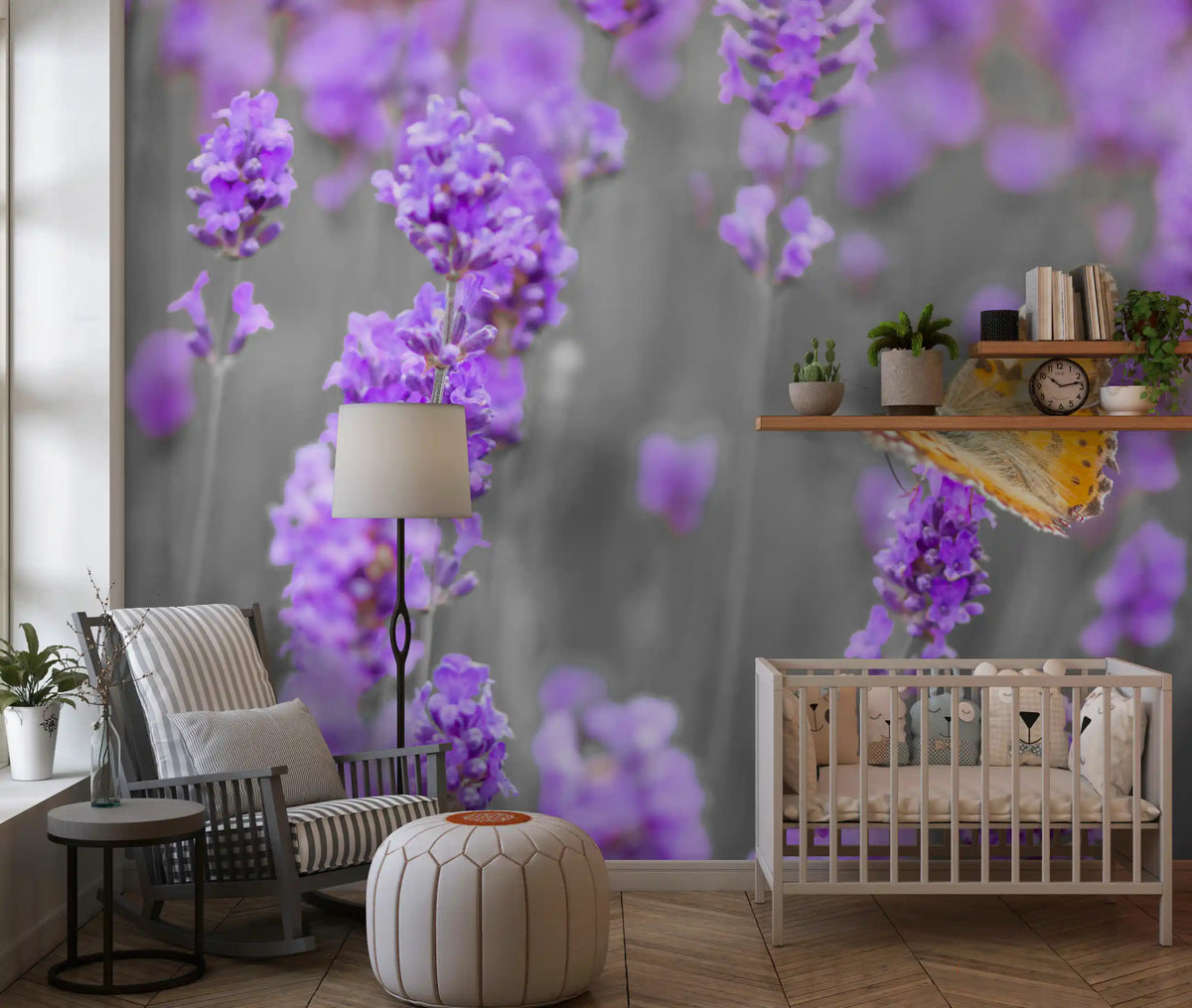 Purple Petals and Butterfly Garden Wall Mural