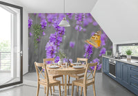 Purple Petals and Butterfly Garden Wall Mural