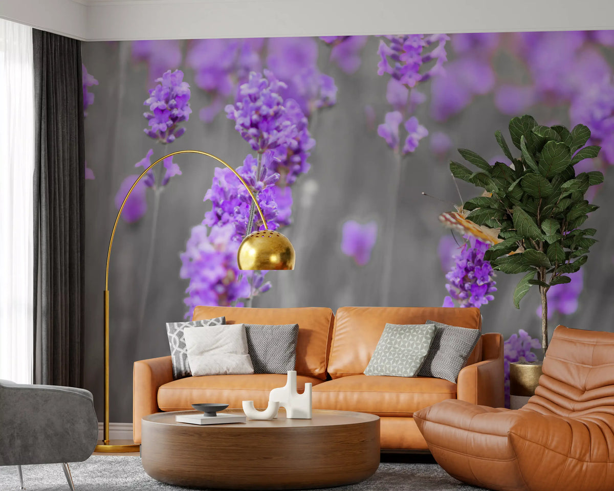 Purple Petals and Butterfly Garden Wall Mural