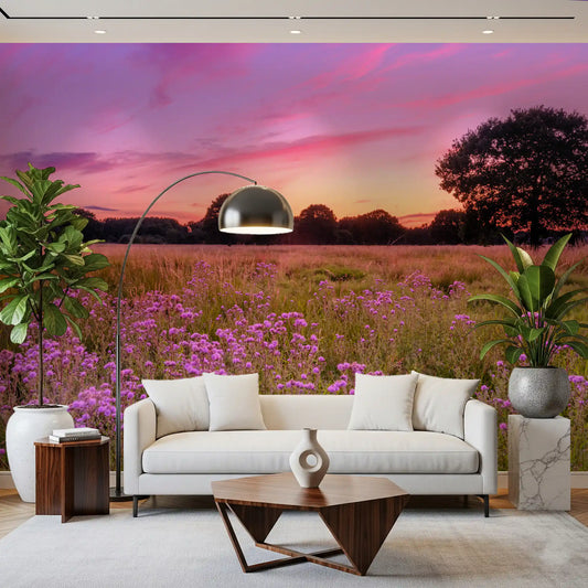 Purple Horizon Meadow Landscape Wall Mural