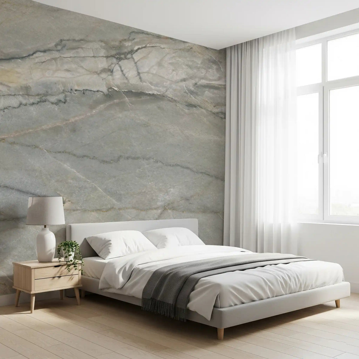 Serene Grey Marble Vein Wall Mural