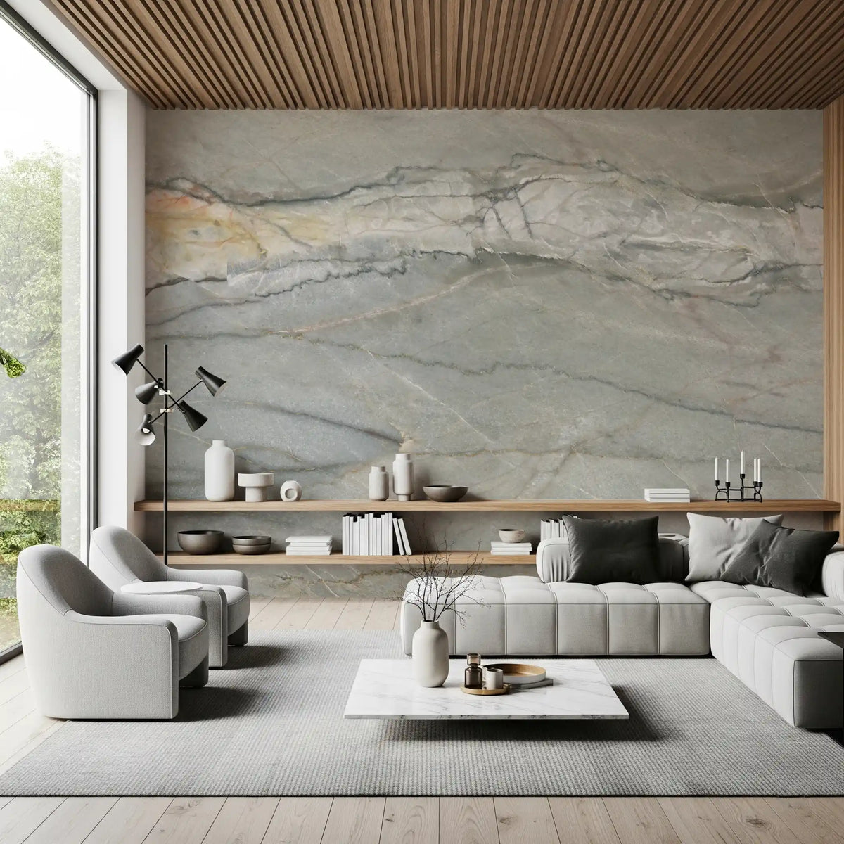 Serene Grey Marble Vein Wall Mural