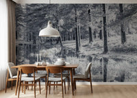 Monochrome Pine Forest Reflection Wall Mural