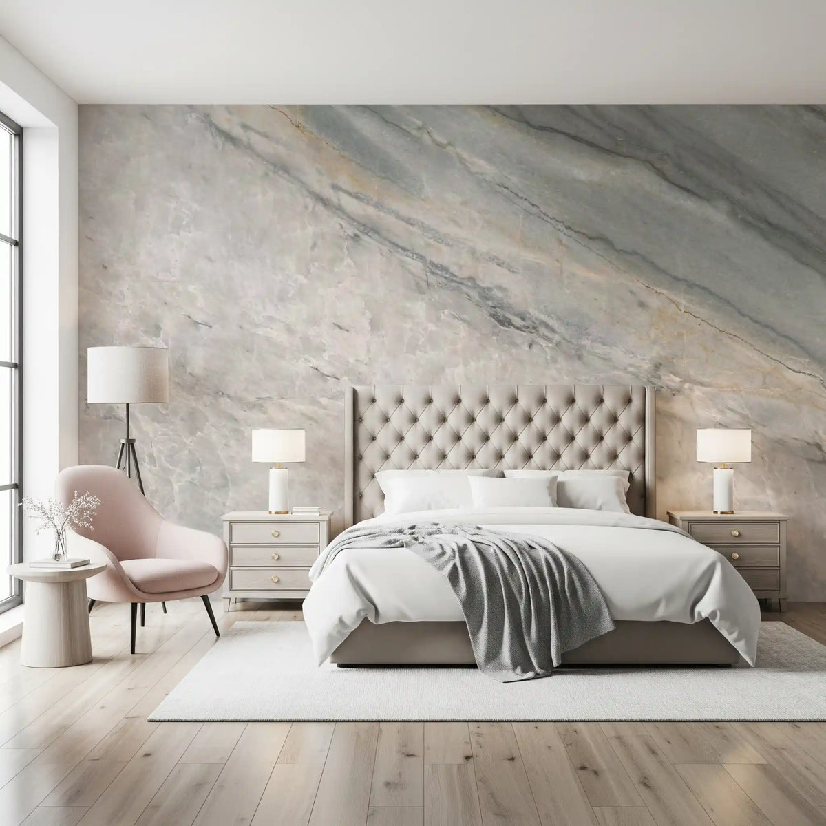 Serene Grey Marble Texture Wall Mural