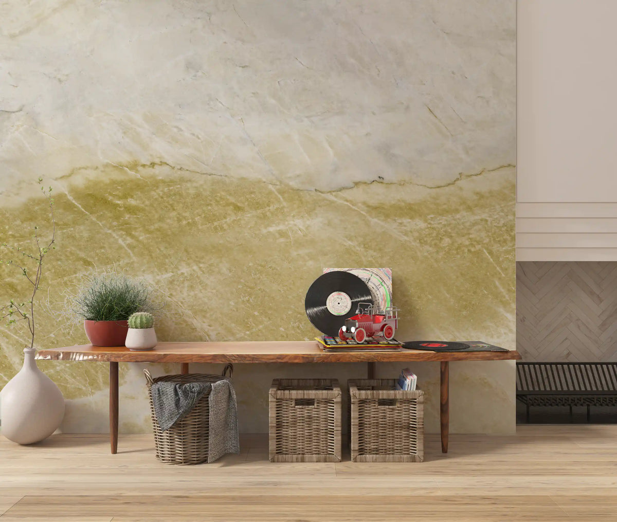 Golden Vein Natural Stone Slab Wall Mural