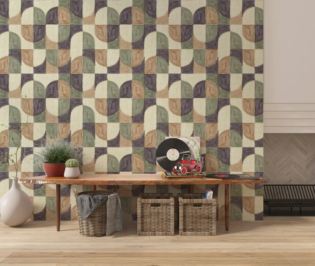 Bold Textured Hand Painted Geometries Curated Harmony Tones Wallpaper⁠