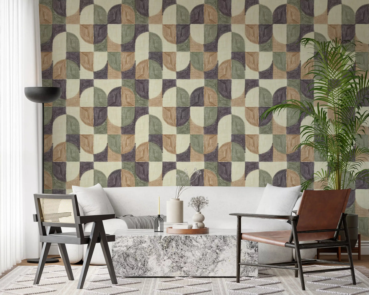 Bold Textured Hand Painted Geometries Curated Harmony Tones Wallpaper⁠
