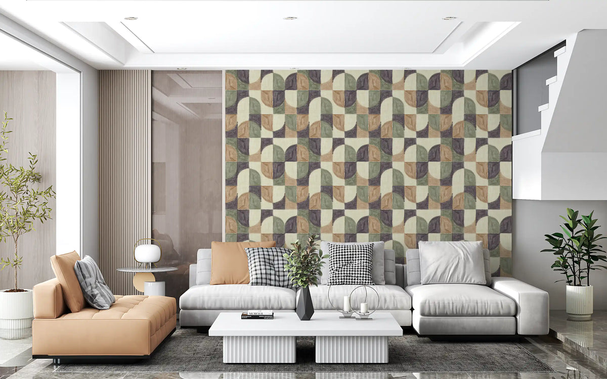 Bold Textured Hand Painted Geometries Curated Harmony Tones Wallpaper⁠