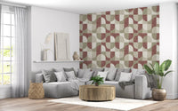 Bold Textured Hand Painted Geometries Rustic Farmhouse Earthy Tones Wallpaper⁠